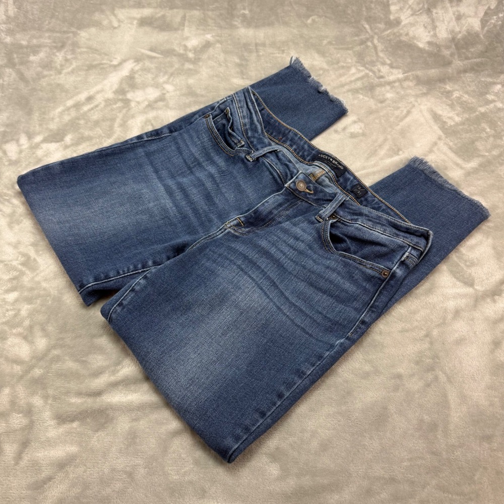 Lucky Brand 12/31 Lolita Low Rise‎ Skinny Jeans Size 31 Distressed Hem Med Wash